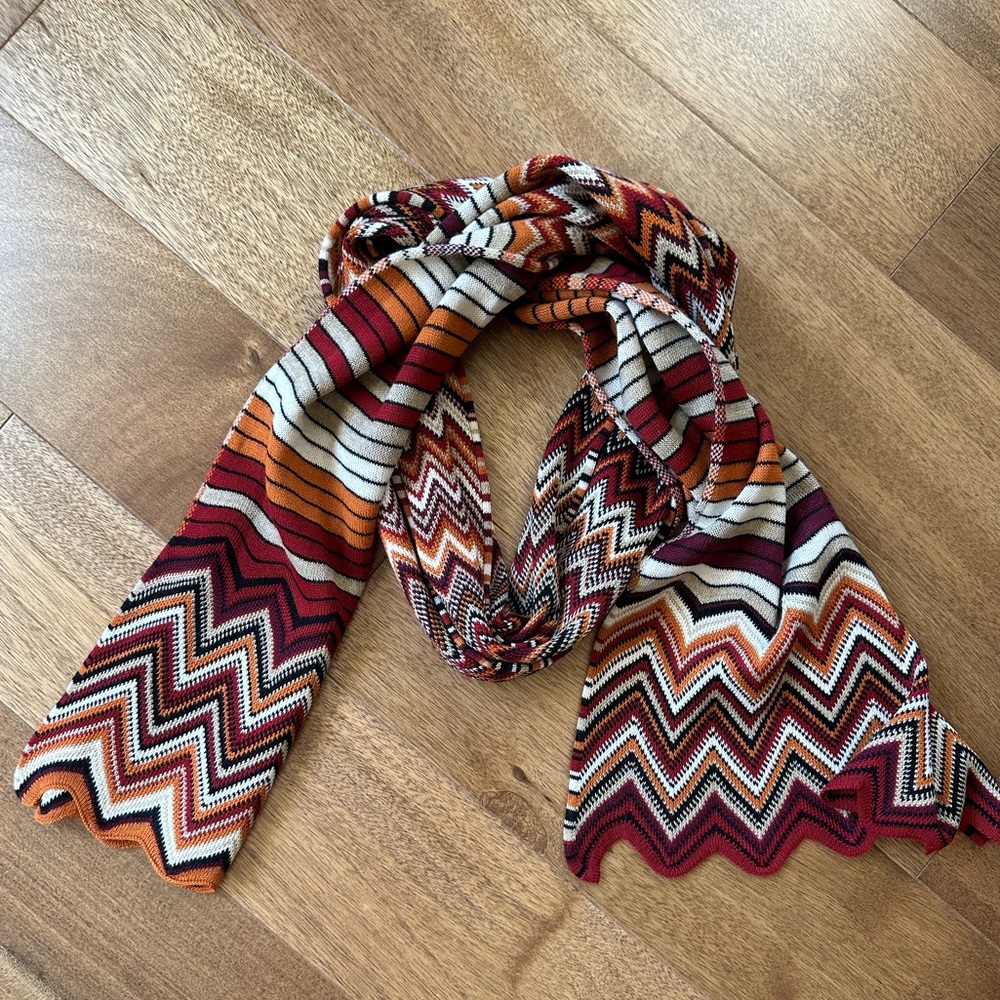 Missoni knit scarf in rust/burnt orange/cream/brown